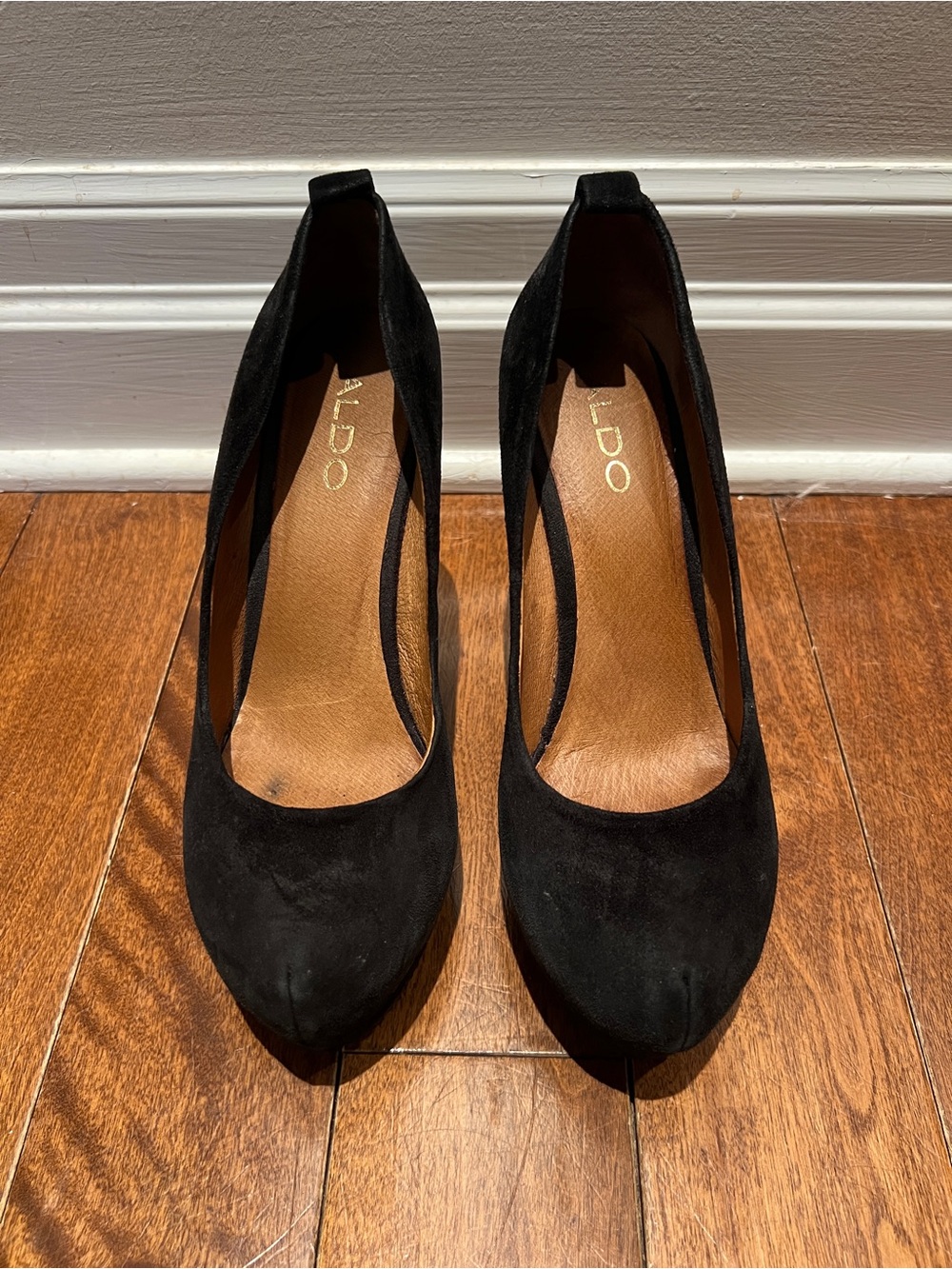 Aldo Black Suede Wedges.